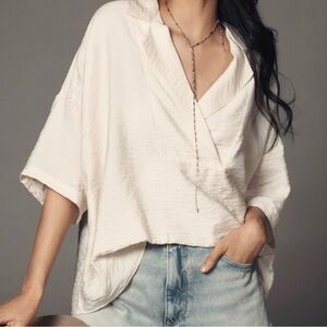 Anthropologie Dylon Short-Sleeve Wide-Placket Top